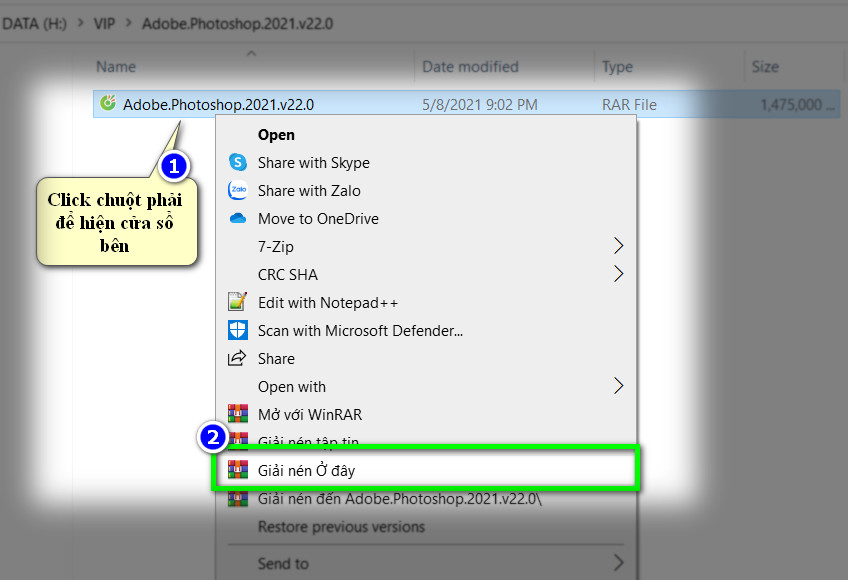 Giải nén file cài đặt Photoshop CC 2023