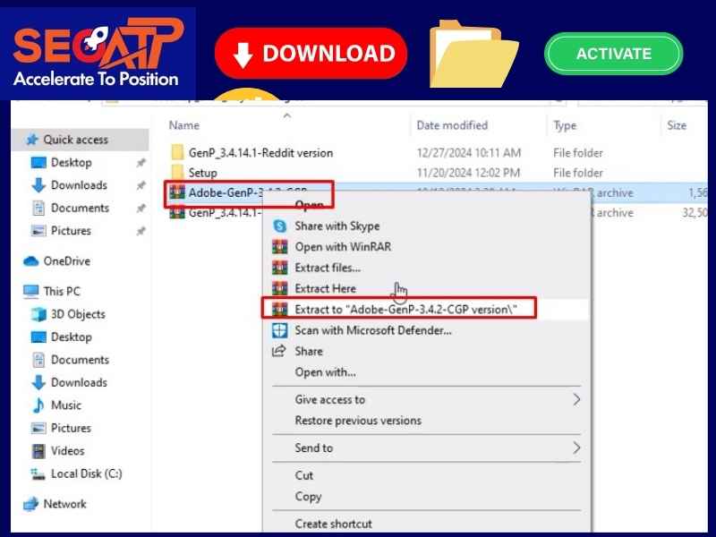 Cài Đặt Phần Mềm Adobe Photoshop 2025: Giải nén thư mục Adobe-GenP-3.4.2-CGP