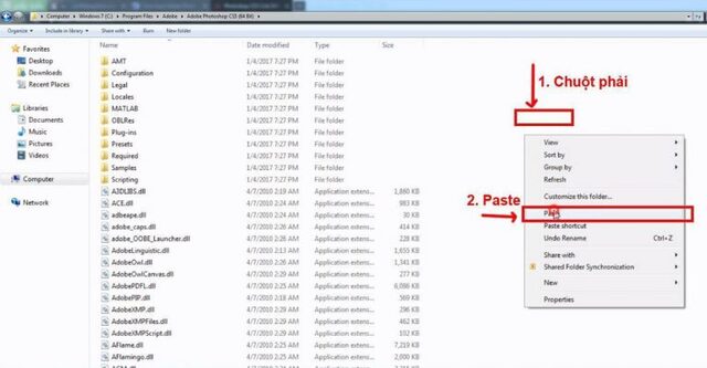 Adobe Photoshop CS5 Đến thư mục lưu trữ có địa chỉ truy cập như trên