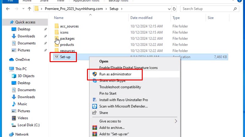 Mở file Set-up bằng Admin