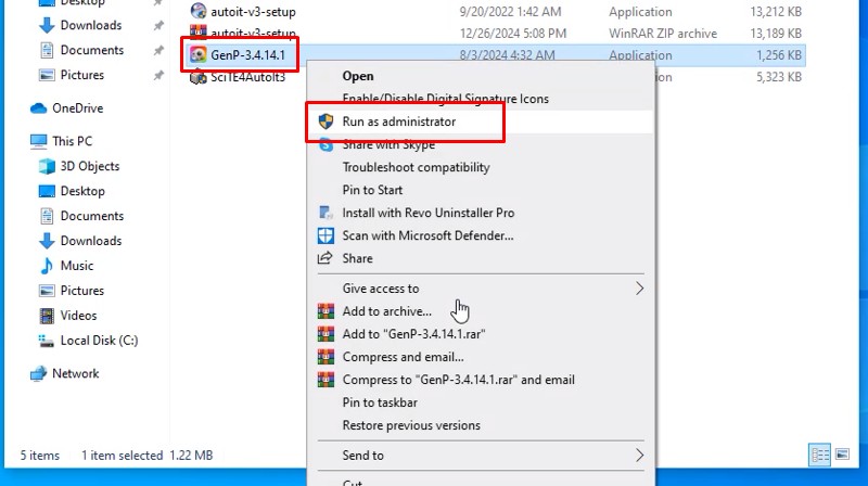 Chạy file GenP 3.4.14.1 bằng admin