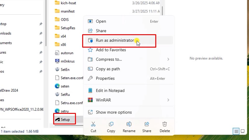 Chạy file Setup bằng quyền Admin