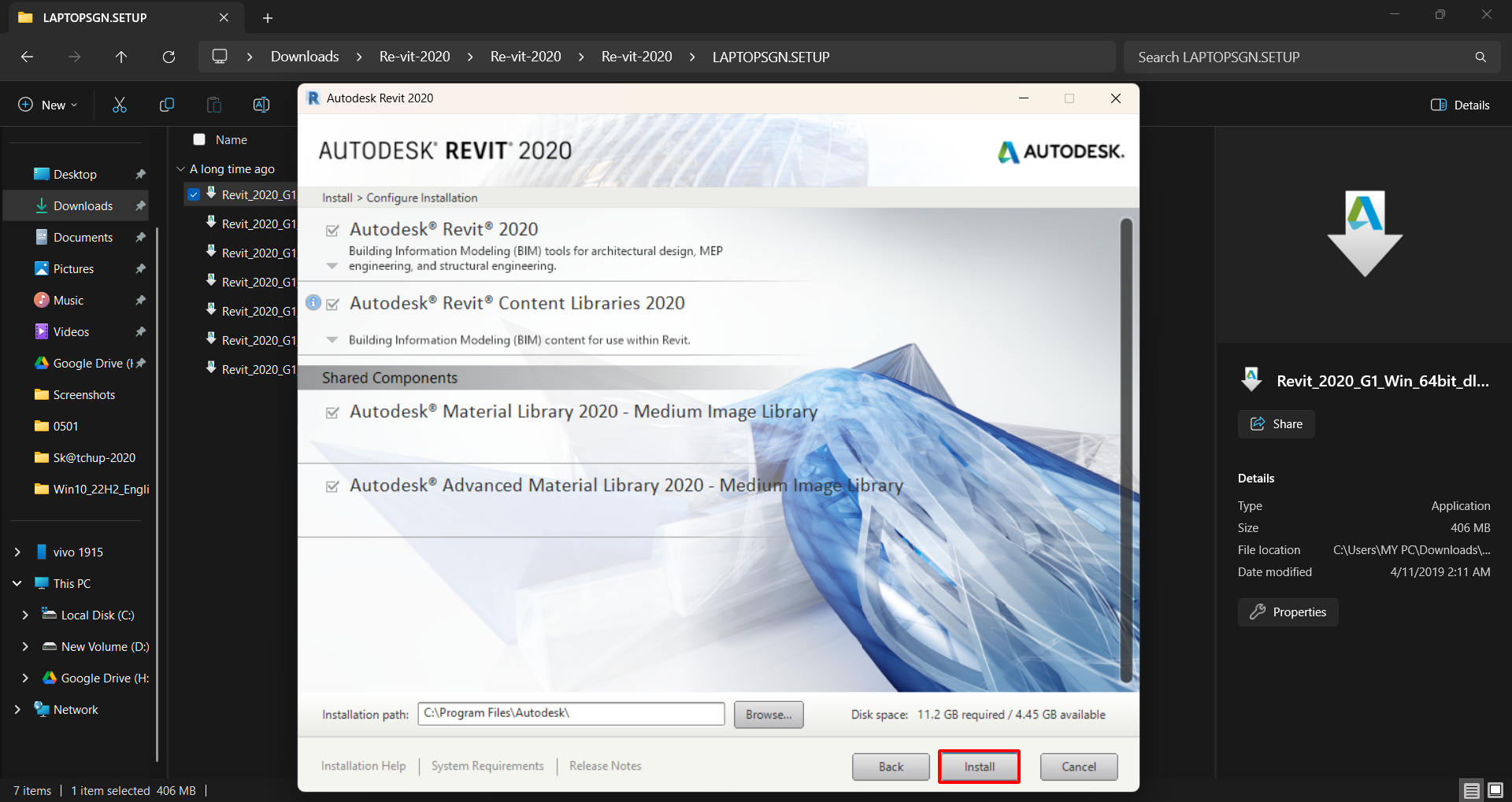 Cài đặt revit 2020 laptop SGN