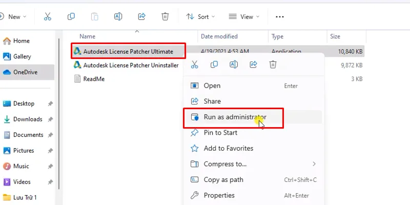 chuột phải vào file như hình và chọn run as admin